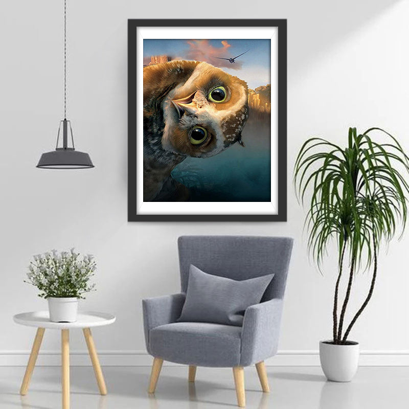 Hibou à Tête Inclinée Broderie Diamant