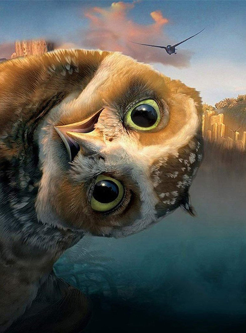 Hibou à Tête Inclinée Broderie Diamant