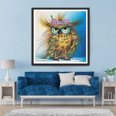Hibou aux Plumes Longues Broderie Diamant