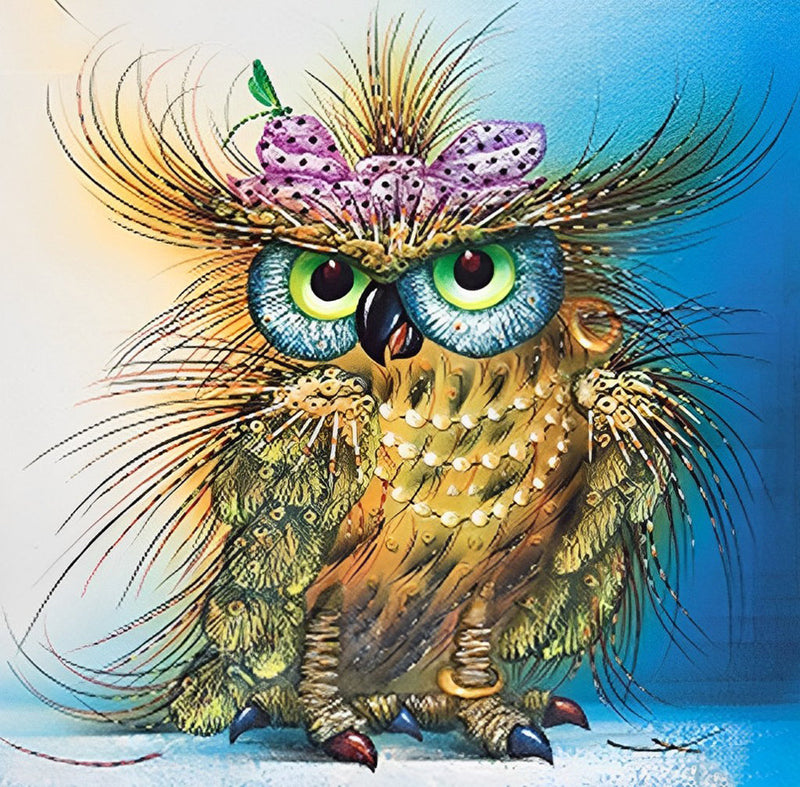 Hibou aux Plumes Longues Broderie Diamant