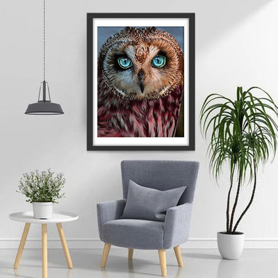 Hibou aux Yeux Bleus Broderie Diamant