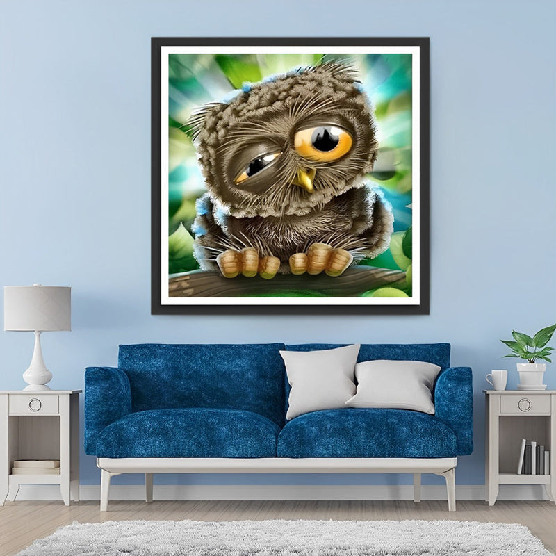 Hibou aux Yeux de Différentes Tailles Broderie Diamant
