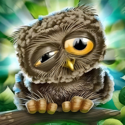 Hibou aux Yeux de Différentes Tailles Broderie Diamant