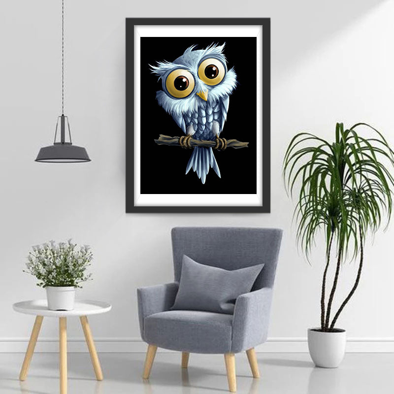 Hibou aux Yeux Enormes Broderie Diamant