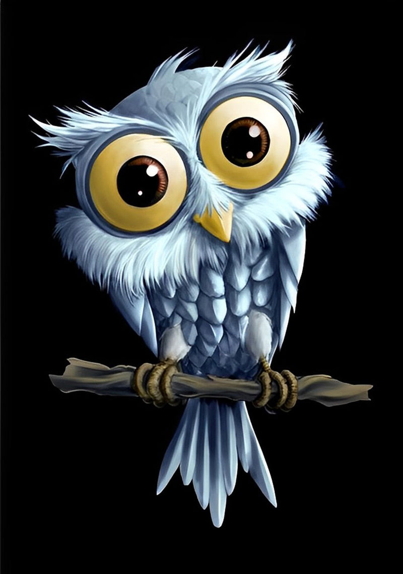 Hibou aux Yeux Enormes Broderie Diamant