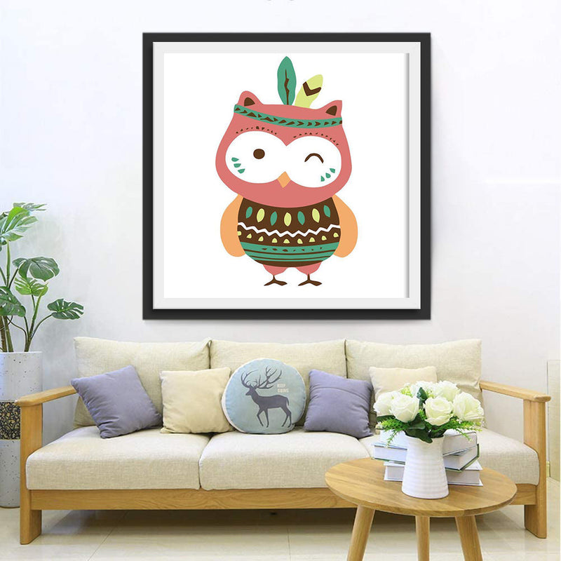 Hibou avec un Clin Broderie Diamant
