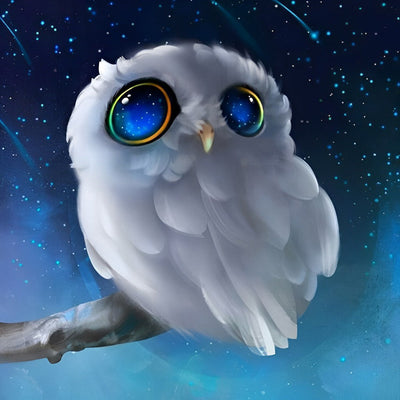 Hibou Blanc aux Yeux Bleus Broderie Diamant