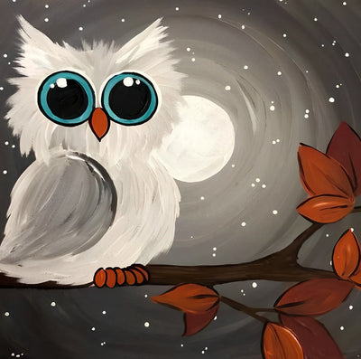 Hibou Blanc aux Yeux Bleus et Noirs Broderie Diamant