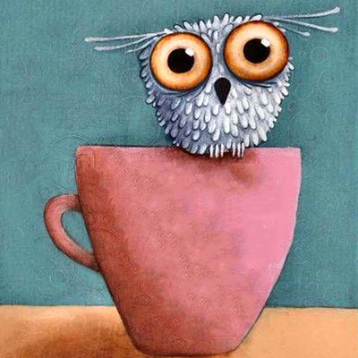 Hibou Blanc sur une Tasse Broderie Diamant