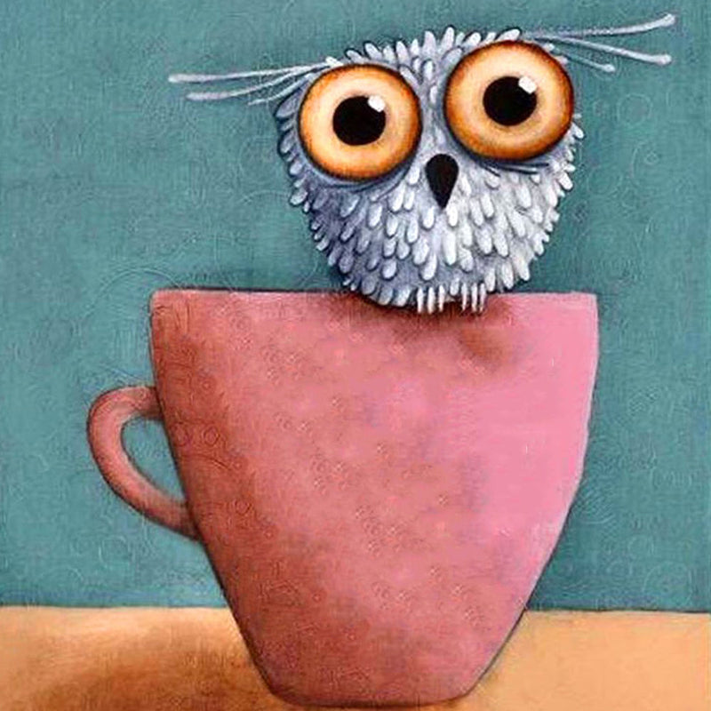 Hibou Blanc sur une Tasse Broderie Diamant