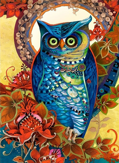 Hibou Bleu Magnifique Broderie Diamant