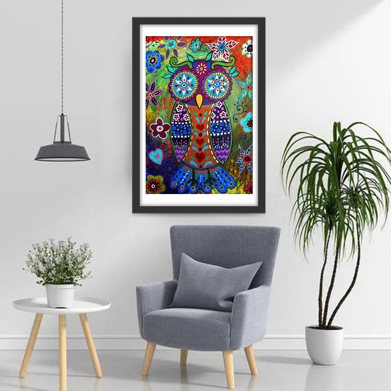 Hibou de Fleurs Broderie Diamant