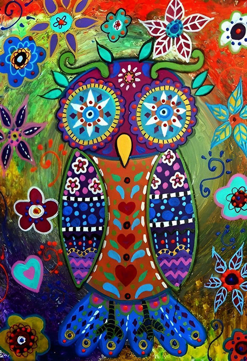 Hibou de Fleurs Broderie Diamant
