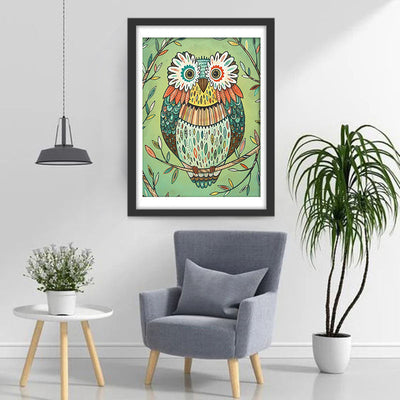 Hibou de Fleurs et Feuilles Broderie Diamant
