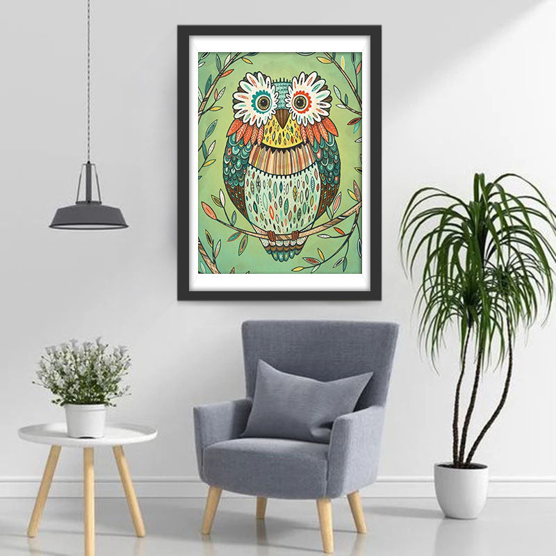 Hibou de Fleurs et Feuilles Broderie Diamant