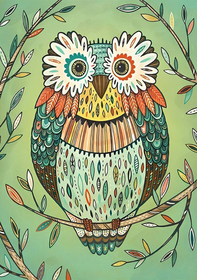 Hibou de Fleurs et Feuilles Broderie Diamant