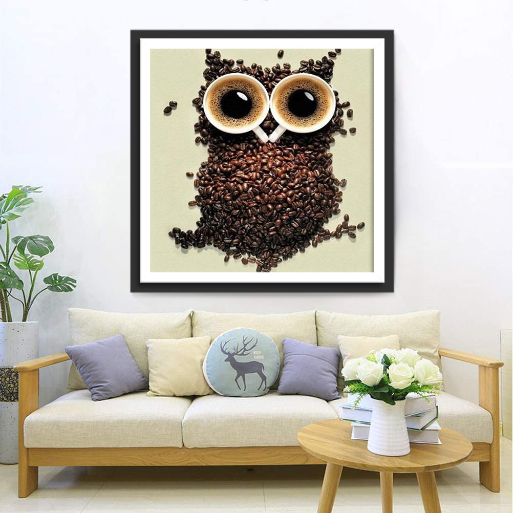 Hibou de Grains de Café Broderie Diamant