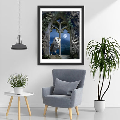 Hibou Debout sur le Bord de la Fenêtre Broderie Diamant