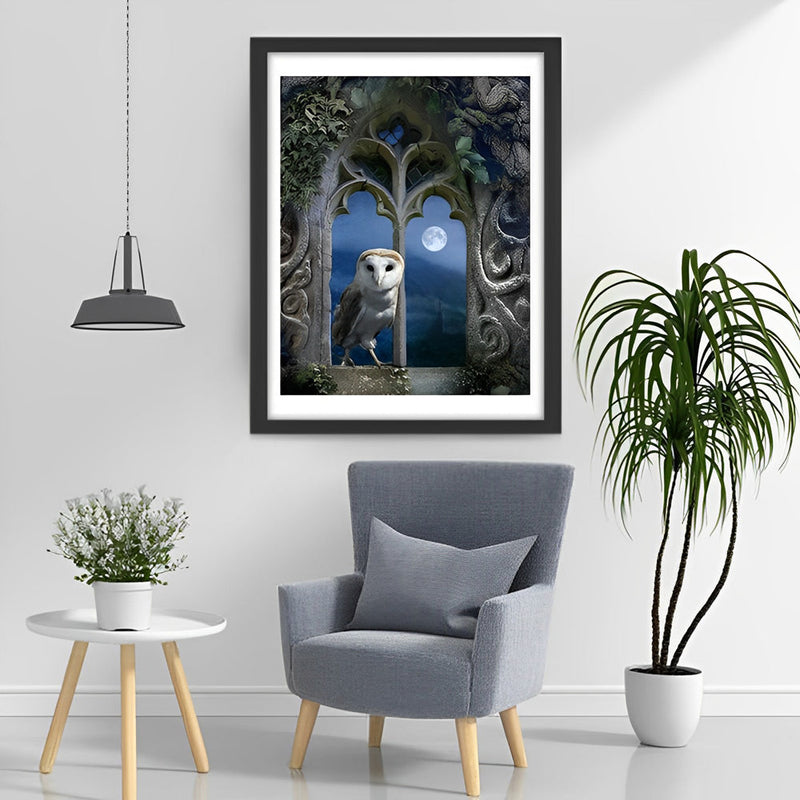 Hibou Debout sur le Bord de la Fenêtre Broderie Diamant