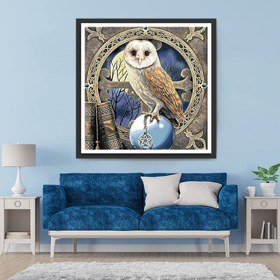 Hibou et Boule de Cristal Broderie Diamant