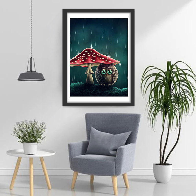 Hibou et Champignon Rouge Broderie Diamant