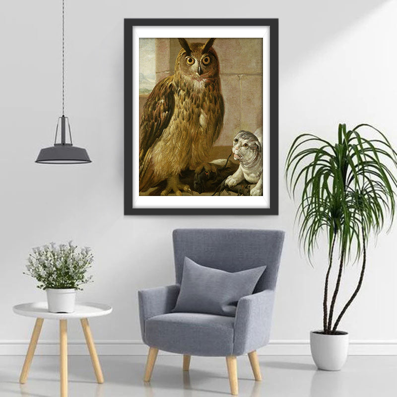 Hibou et Chat Jouant Broderie Diamant