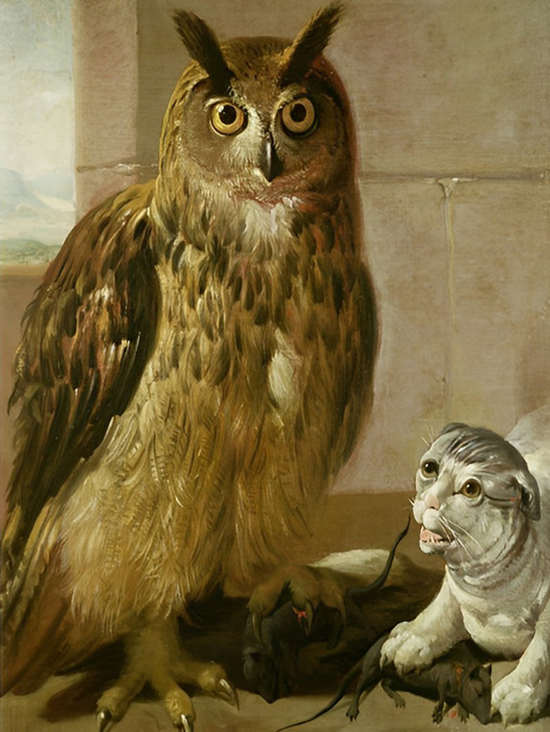 Hibou et Chat Jouant Broderie Diamant