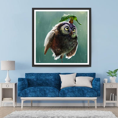 Hibou et Ecureuil à l'Abri contre la Pluie Broderie Diamant
