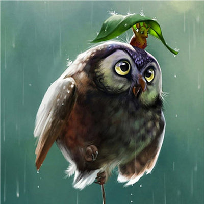 Hibou et Ecureuil à l'Abri contre la Pluie Broderie Diamant