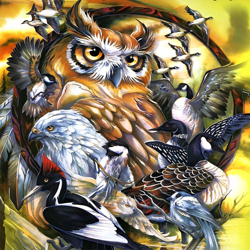 Hibou et les Animaux Volant Broderie Diamant