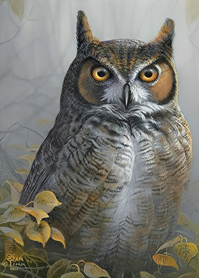 Hibou et les Feuilles Broderie Diamant