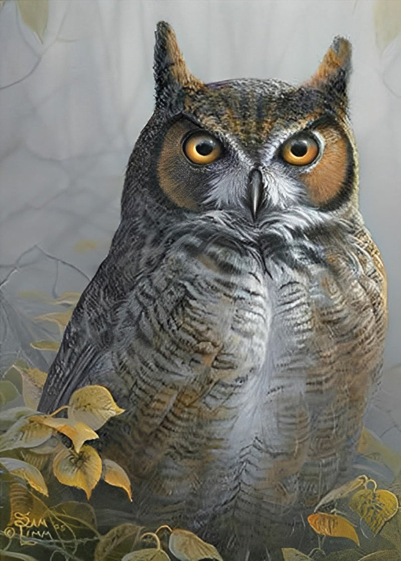 Hibou et les Feuilles Broderie Diamant
