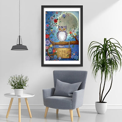 Hibou et les Fleurs Broderie Diamant