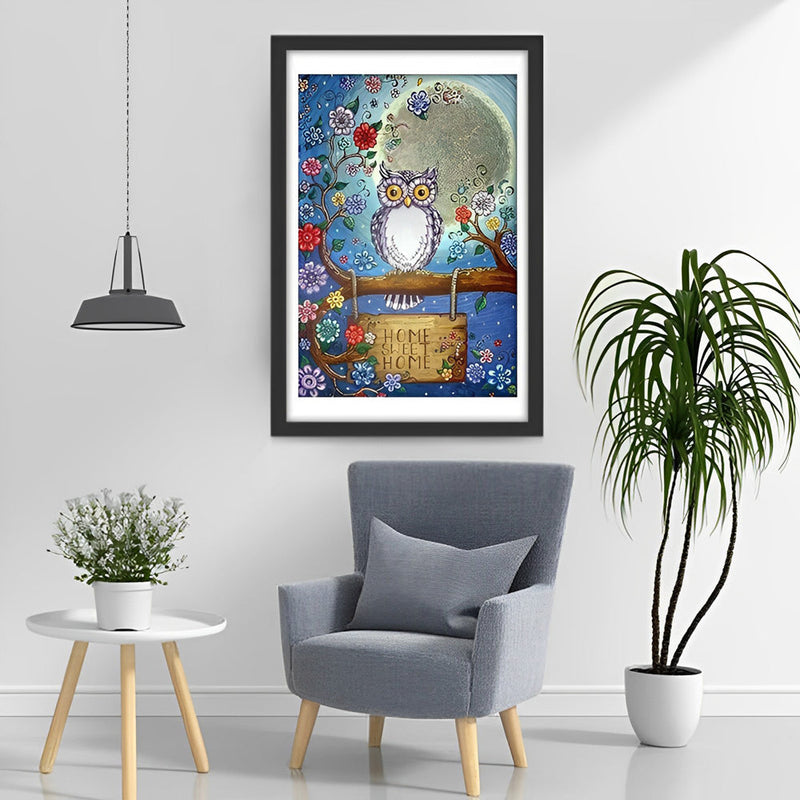 Hibou et les Fleurs Broderie Diamant