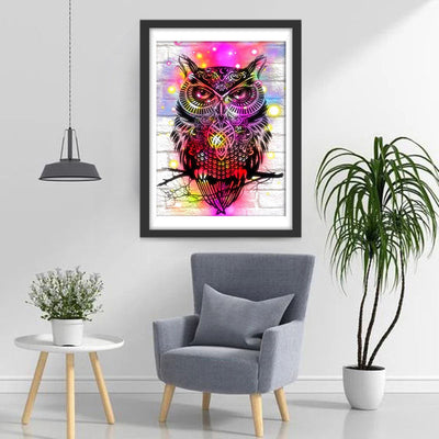 Hibou et Lumière Colorée Broderie Diamant