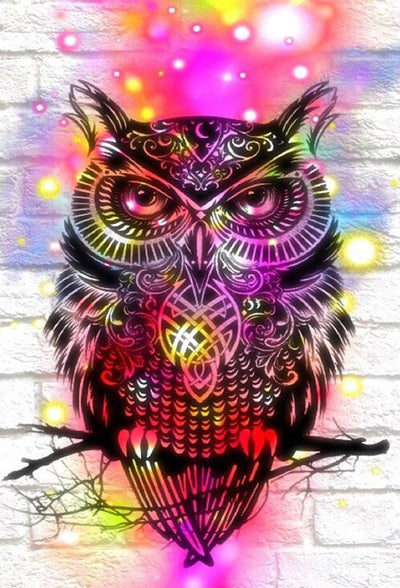 Hibou et Lumière Colorée Broderie Diamant