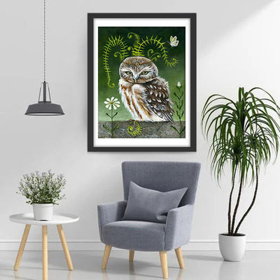 Hibou et Marguerute Blanc Broderie Diamant