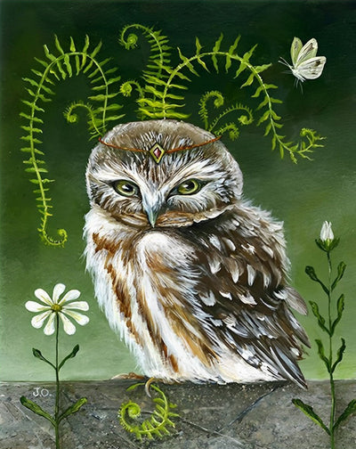 Hibou et Marguerute Blanc Broderie Diamant