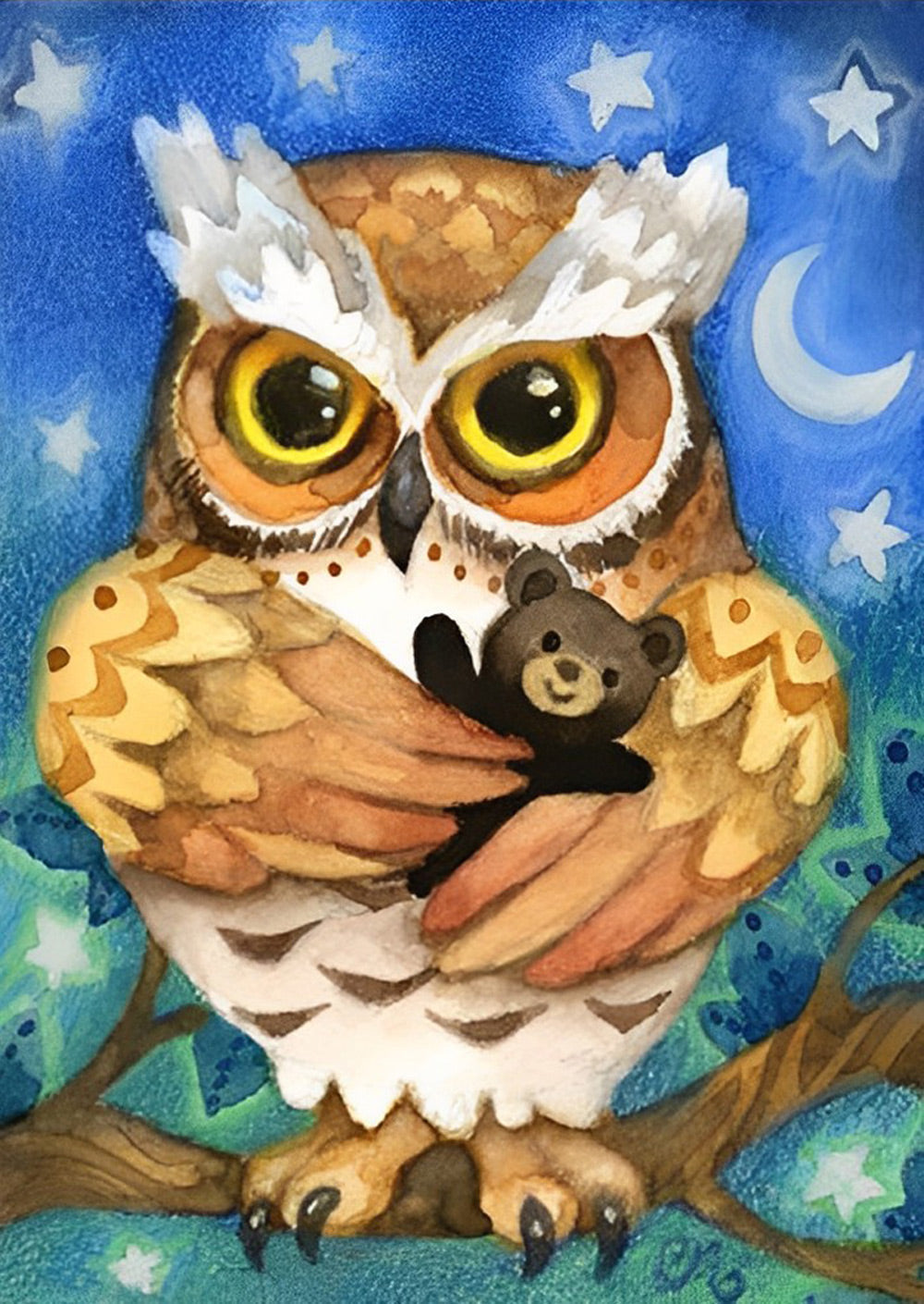 Hibou et Poupée de l'Ours Broderie Diamant