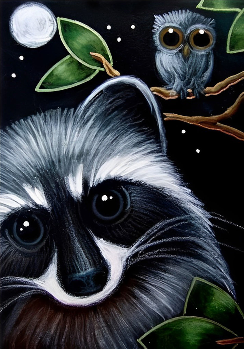 Hibou et Raton Gris Broderie Diamant