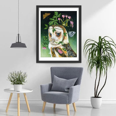 Hibou, Fleurs et Papillons Broderie Diamant