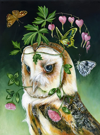 Hibou, Fleurs et Papillons Broderie Diamant
