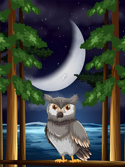 Hibou Gris dans la Nuit Broderie Diamant