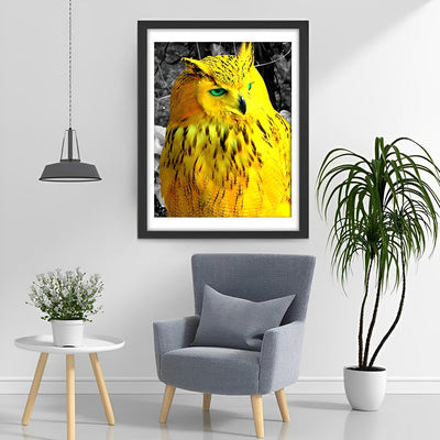 Hibou Jaune aux Yeux Verts Broderie Diamant