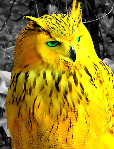 Hibou Jaune aux Yeux Verts Broderie Diamant