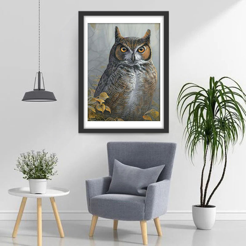 Hibou Jaune et Blanc Broderie Diamant