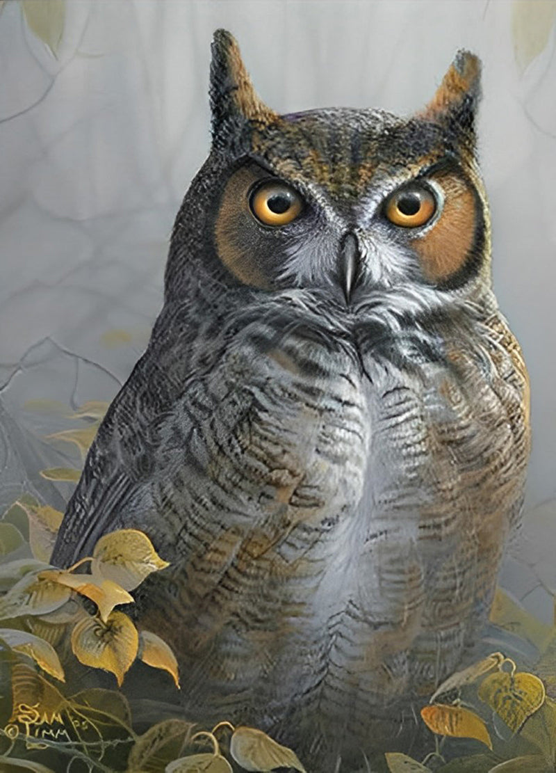 Hibou Jaune et Blanc Broderie Diamant