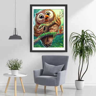 Hibou Jouant de la Guitare Broderie Diamant