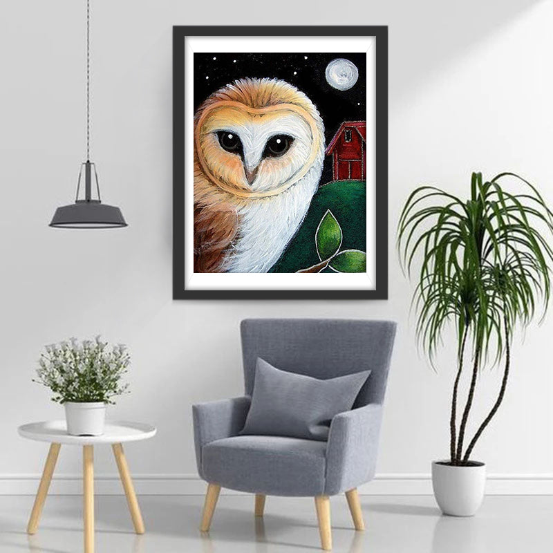 Hibou, Maison et Lune Broderie Diamant