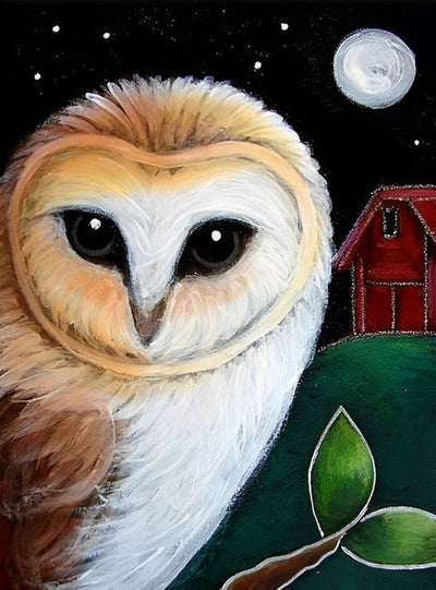 Hibou, Maison et Lune Broderie Diamant